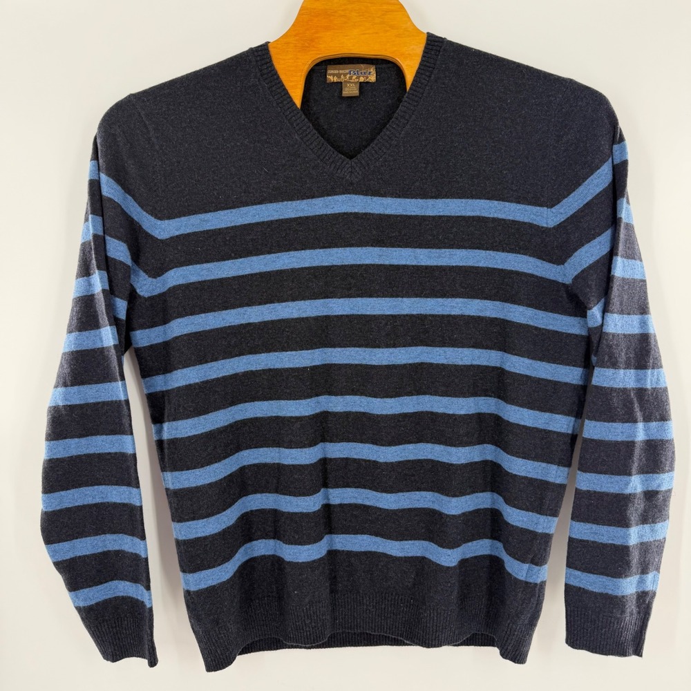 Pronto Uomo Blue Mens XXL Wool Blend V-Neck Striped Sweater Charcoal Blue - Picture 2 of 7